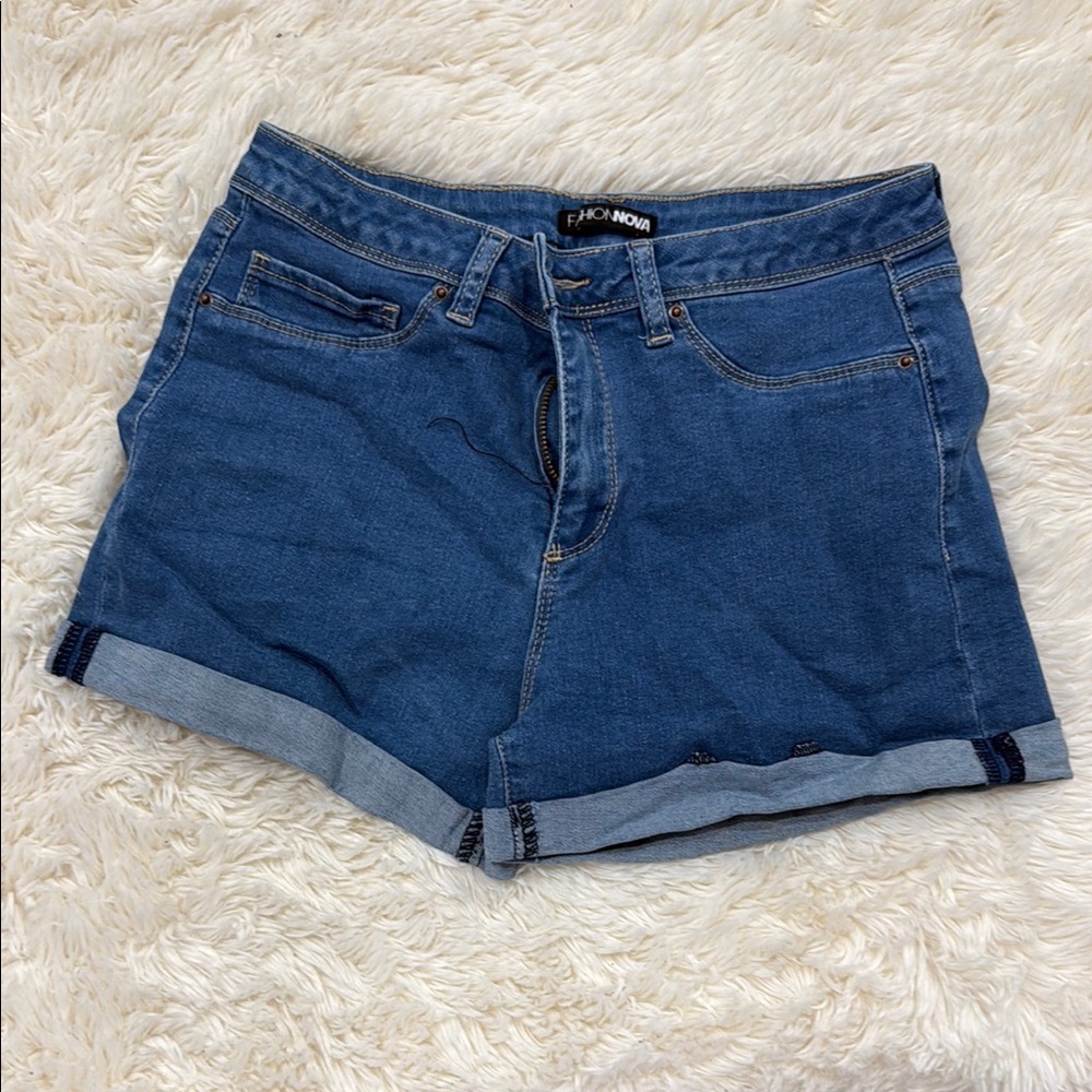 Fashion Nova Blue Jean Shorts High-Waisted Relaxed Fit